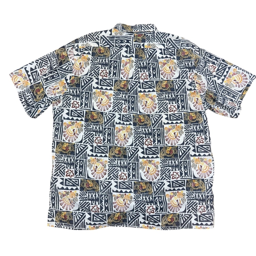 Reyn Spooner Thanksgiving Turkey Tribal Print Hawaiian Shirt Mens 3XL White Navy - Picture 3 of 7
